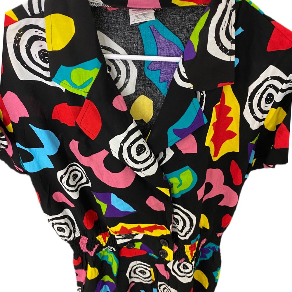 80's vibe multi color romper with collar size M - Picture 3 of 5